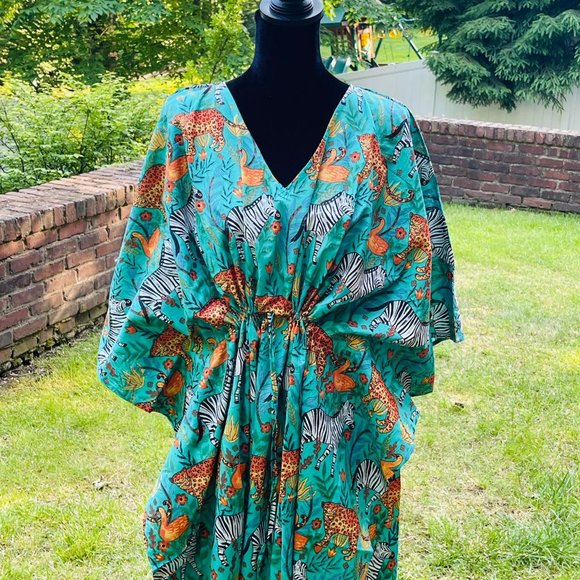 Other - BRAND NEW Turquoise Tiger Print Cotton Kaftan Plus Size Bridesmaid Gown